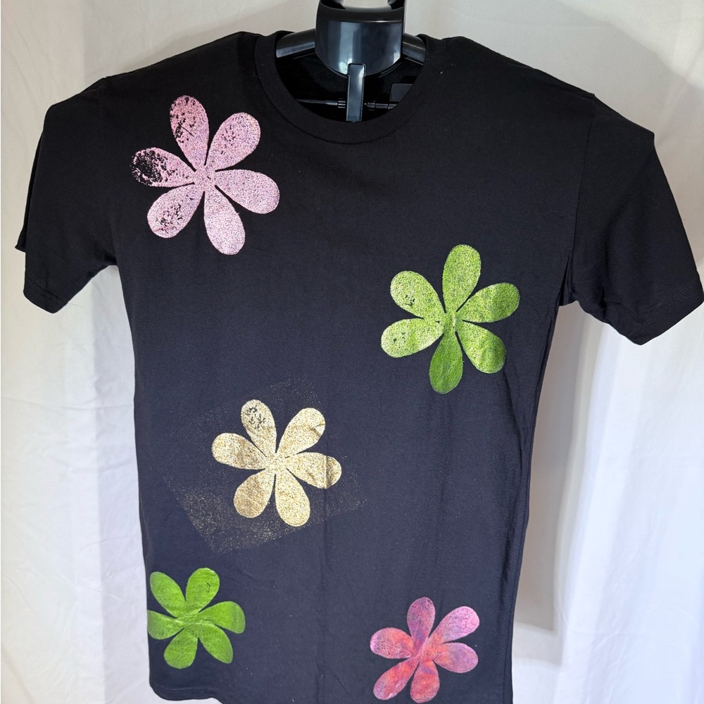 Have It Tall Black Floral Graphic Crew Neck Short Sleeve T-Shirt Tee Size LT